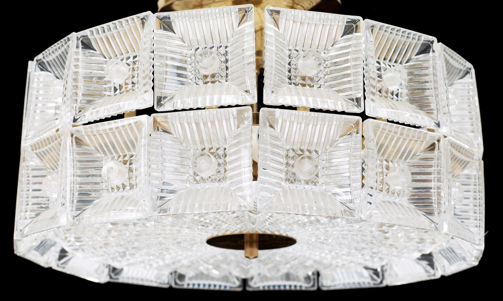 TAKPLAFOND, glas och mässing, 1900-talets mitt.