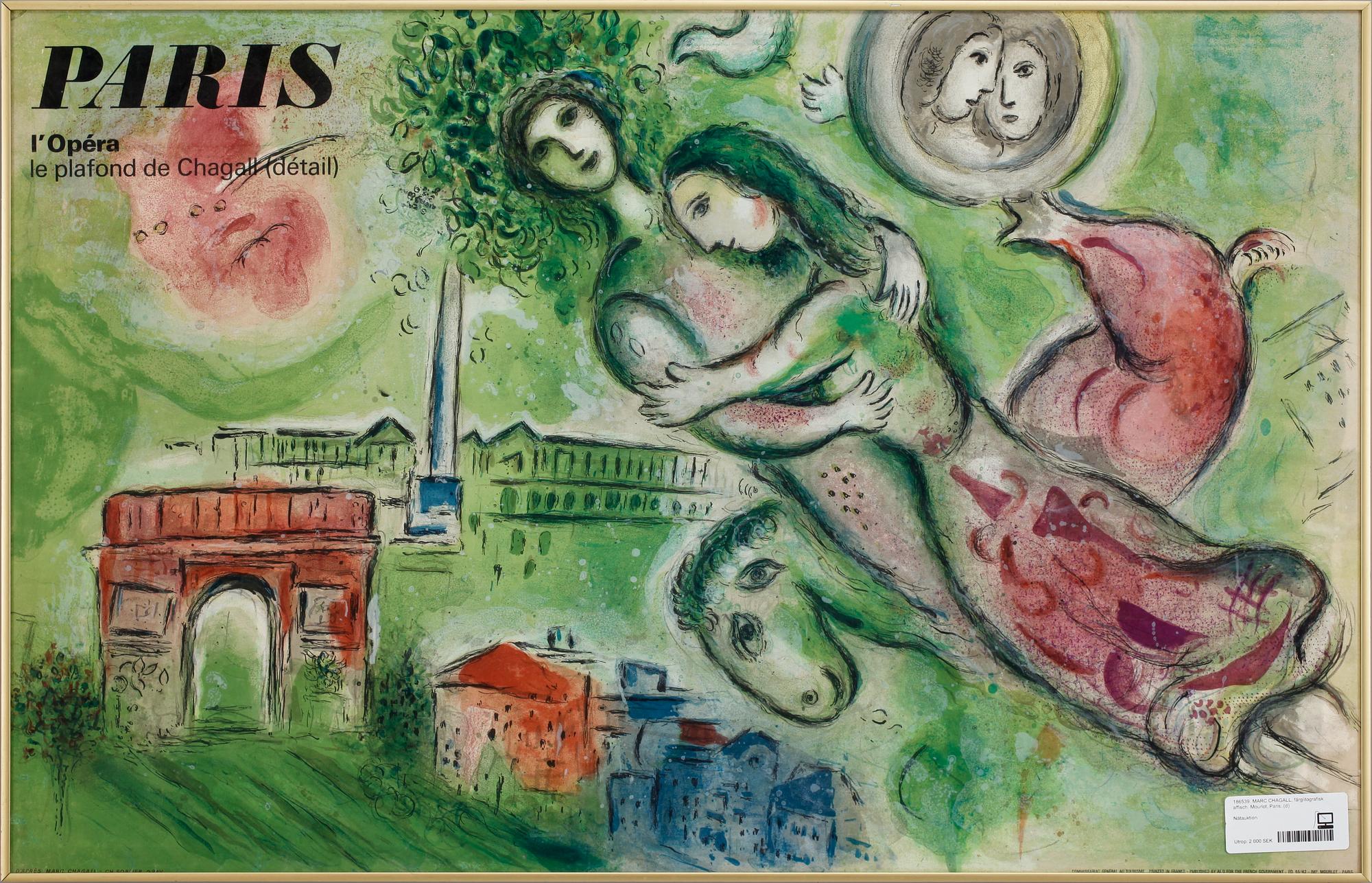MARC CHAGALL, färglitografisk affisch. Mourlot, Paris.