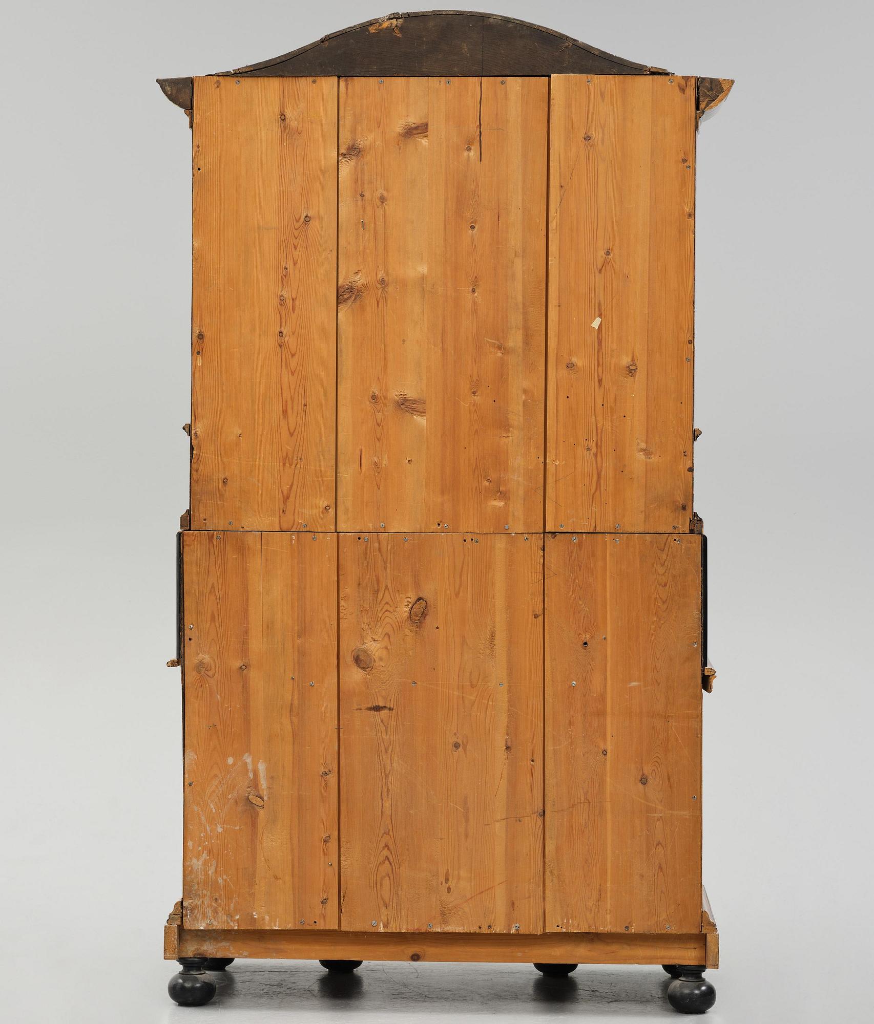 A Swedish burr-elm late baroque writing cabinet, first part 18th century.