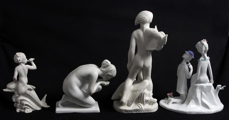 FIGURINER, 4 st,  bl a "Gåslisa", Nils Hansson, Gefle samt Rosenthal och Rörstrand.