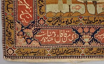 A RUG, a semi-antique Kashan figural, possibly Motachem, ca 202 x 140 cm.