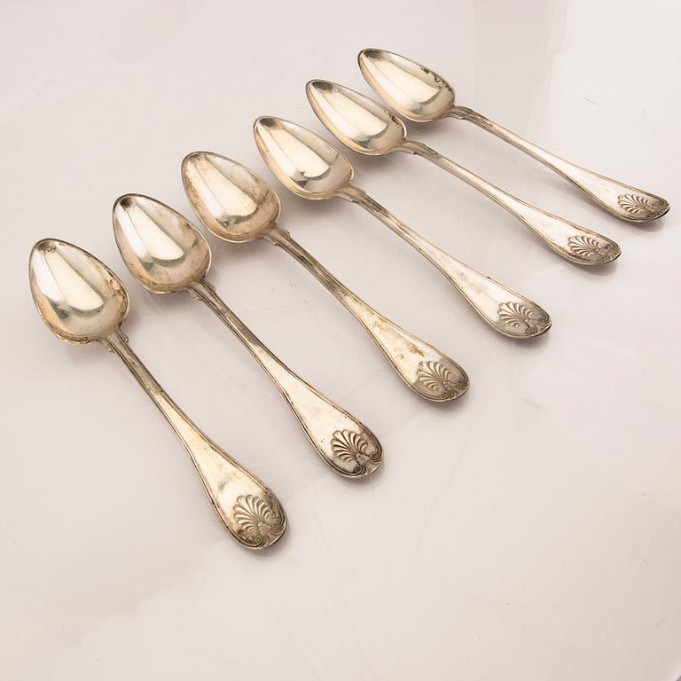 A 19th century set of 6 sivler spoons mark of HG Vogt Kristianstad 1838, weight 425 grams.