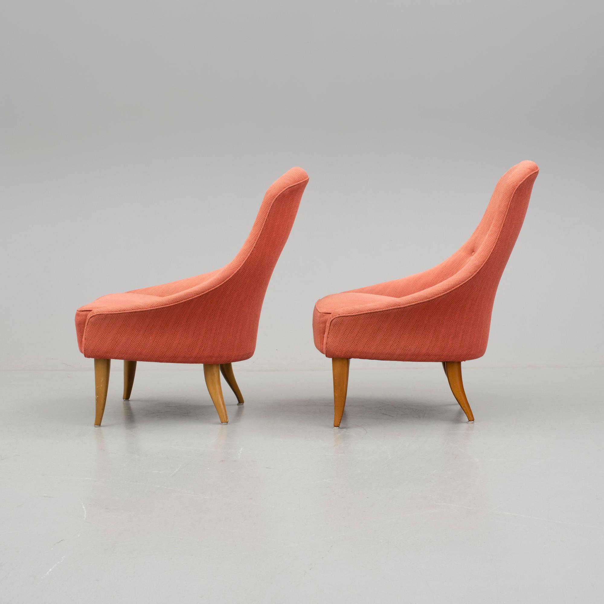 FÅTÖLJER, ett par, "Lilla Eva", ur möbelserien Paradiset, formgiven av Kerstin Hörlin för AB Nordiska Kompaniet NK.