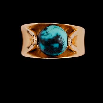 RING, 18 k guld och turkos, svenska stämplar Stefan, 1963. Total vikt ca 12 g.