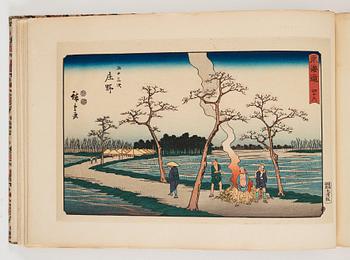 An album with Japanese woodblock prints after Ando Utagawa Hiroshige (1797-1858), mid 20th Century. (37 prints).