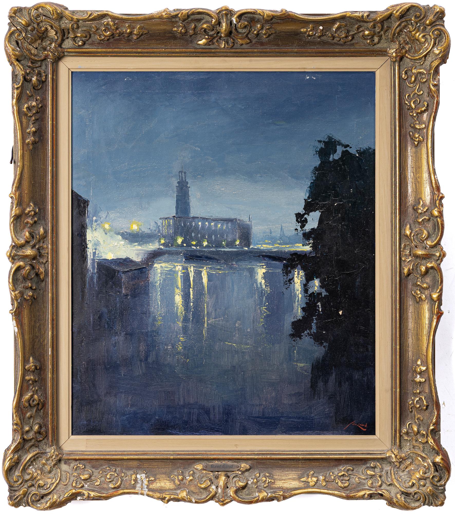 Axel Lind, Stockholms stadshus i månsken.