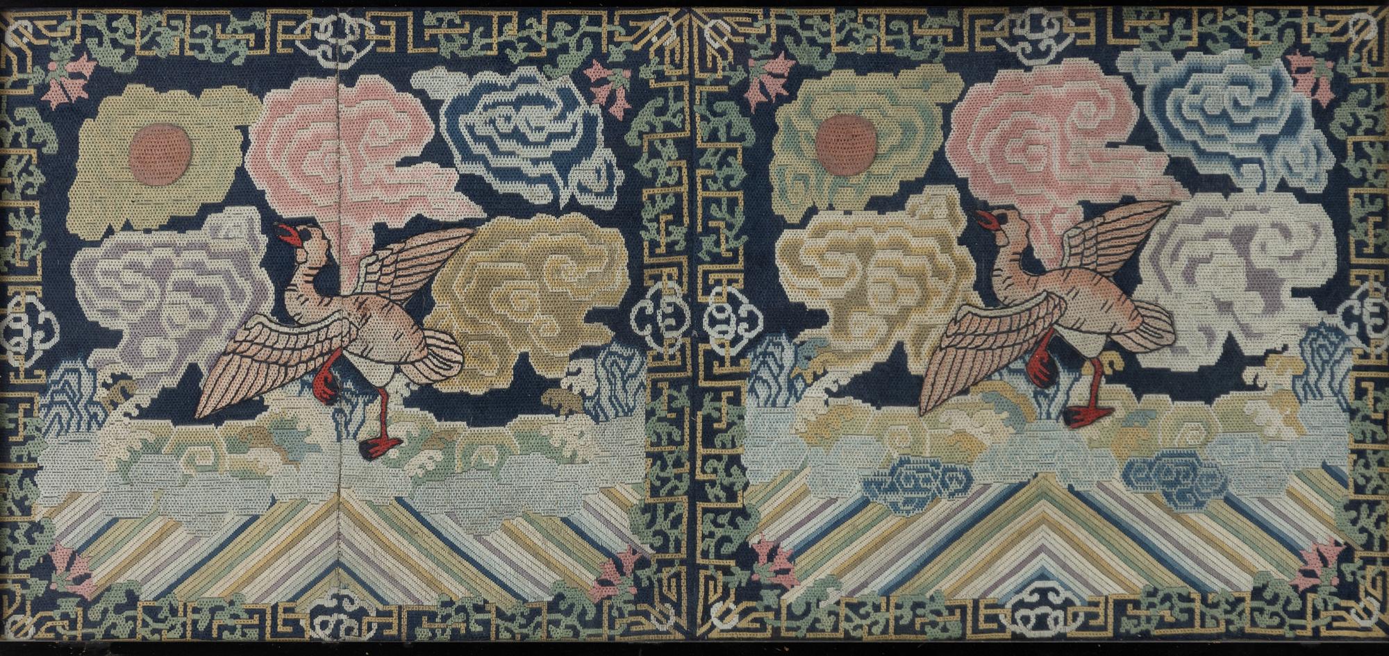 A pair of Chinese rank badges 'Buzi', late Qing dynasty.