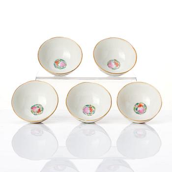 A set of five 'rooster' cups, early 20th Century, Daoguang seal mark in red.