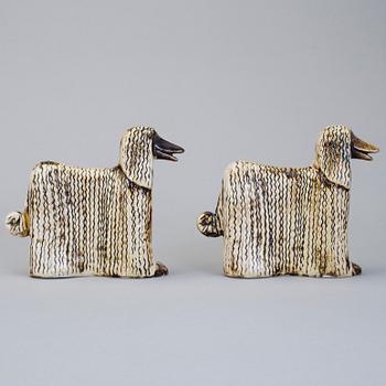 LISA LARSON, 2 st figuriner "Afghan", Gustavsberg, stengods. Ur serien "Kennel", formgiven 1972.