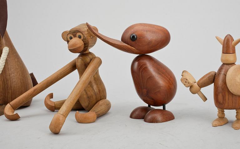 FIGURER, 7 st, i olika träslag, bland annat Kay Bojesen, Danmark, omkring 1900-talets mitt.