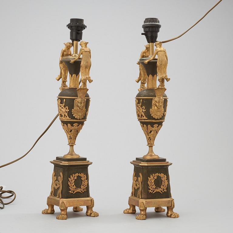 A pair of French late 19th century Empire-style table lamps.