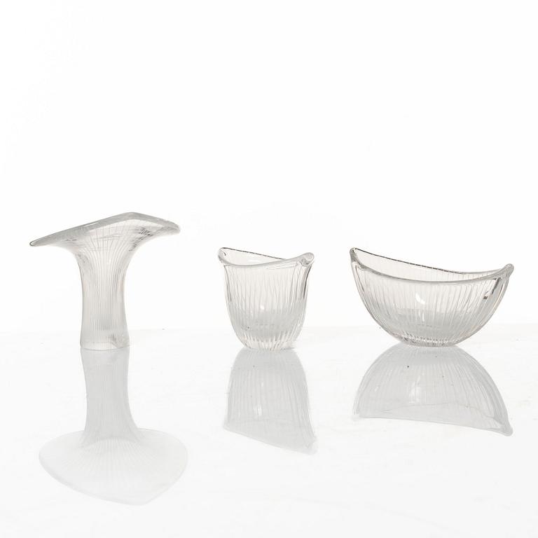 Tapio Wirkkala, "Chanterelle", vase and bowls, 3 pcs, Iittala.