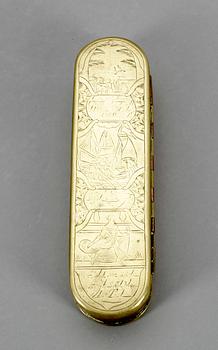 TOBAKSDOSA, koppar och mässing, troligen Holland, 1700-tal.
