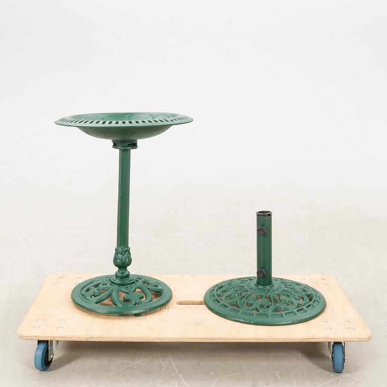Bird bath and parasol base, second half of the 20th century, cast iron.