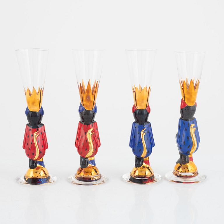 Gunnar Cyrén, carafe and 13 schnapps glasses from the Nobel Service, Orrefors, late 20th century.