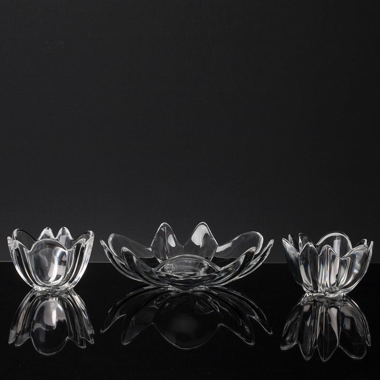 3 pcs of glass bowl, Orrefors, late 20th century,