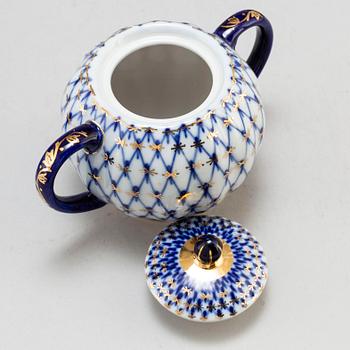 A 16-piece "Cobalt Net" porcelain set for coffee/ tea, Lomonosov, Soviet Union.