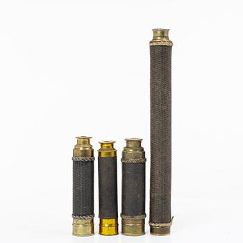 Four telescopes, 19th/20th century, one marked CG Collin, Stockholm.