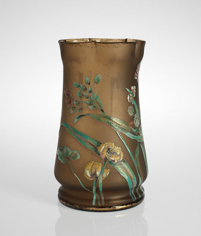 A Burgun & Schverer Art Nouveau enamelled cameo glass vase, Meisenthal circa 1901.