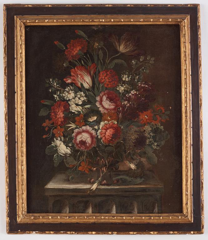 Abraham Mignon Hans krets, Blomsterstilleben på postament.