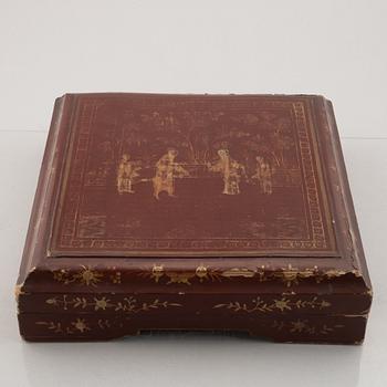 A nine piece Chinese porcelain cabaret in its original lacquer box, Qing dynasty, Qianlong (1736-95).
