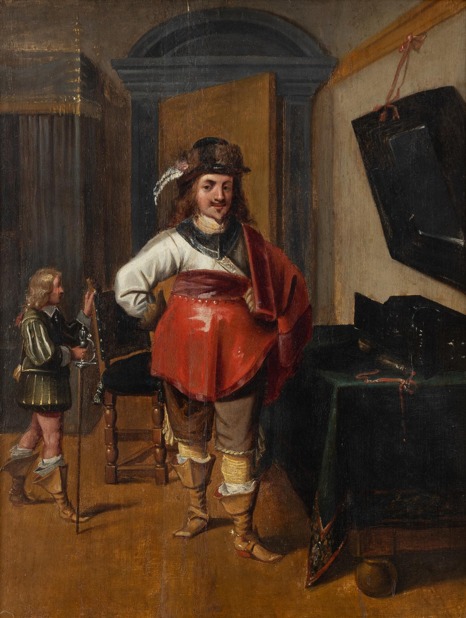 Thomas de Keyser, circle of/follower of, Interior with an elegant gentleman and a pageboy.
