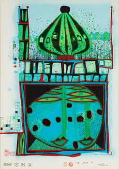 Friedensreich Hundertwasser, silkscreen in colours, numbered 4389/10001.