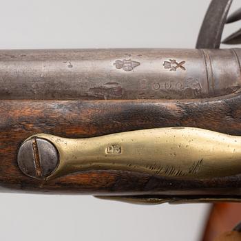 Flintlåsmusköt, brittiskt m/1794 med bajonett, svenskt s.k. subsidiegevär.