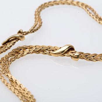 COLLIER, 18K guld, Italien, med tre hängande kedjor.