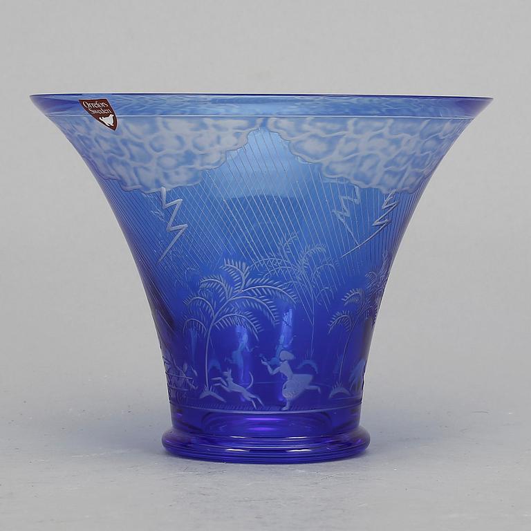 EDWARD HALD, skål, glas, "Åskväder", Orrefors, 1900-talets andra hälft.