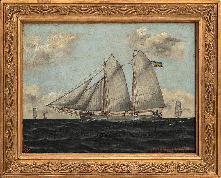 Unknown artist 20th century, Ship portrait "Nord af Heljaröd capt C Cervin".