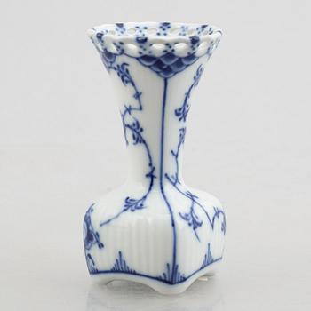 A group of two vases, two bowls and a candlestick, "Blue fluted full lace"/"Musselmalet", Royal Copenhagen.