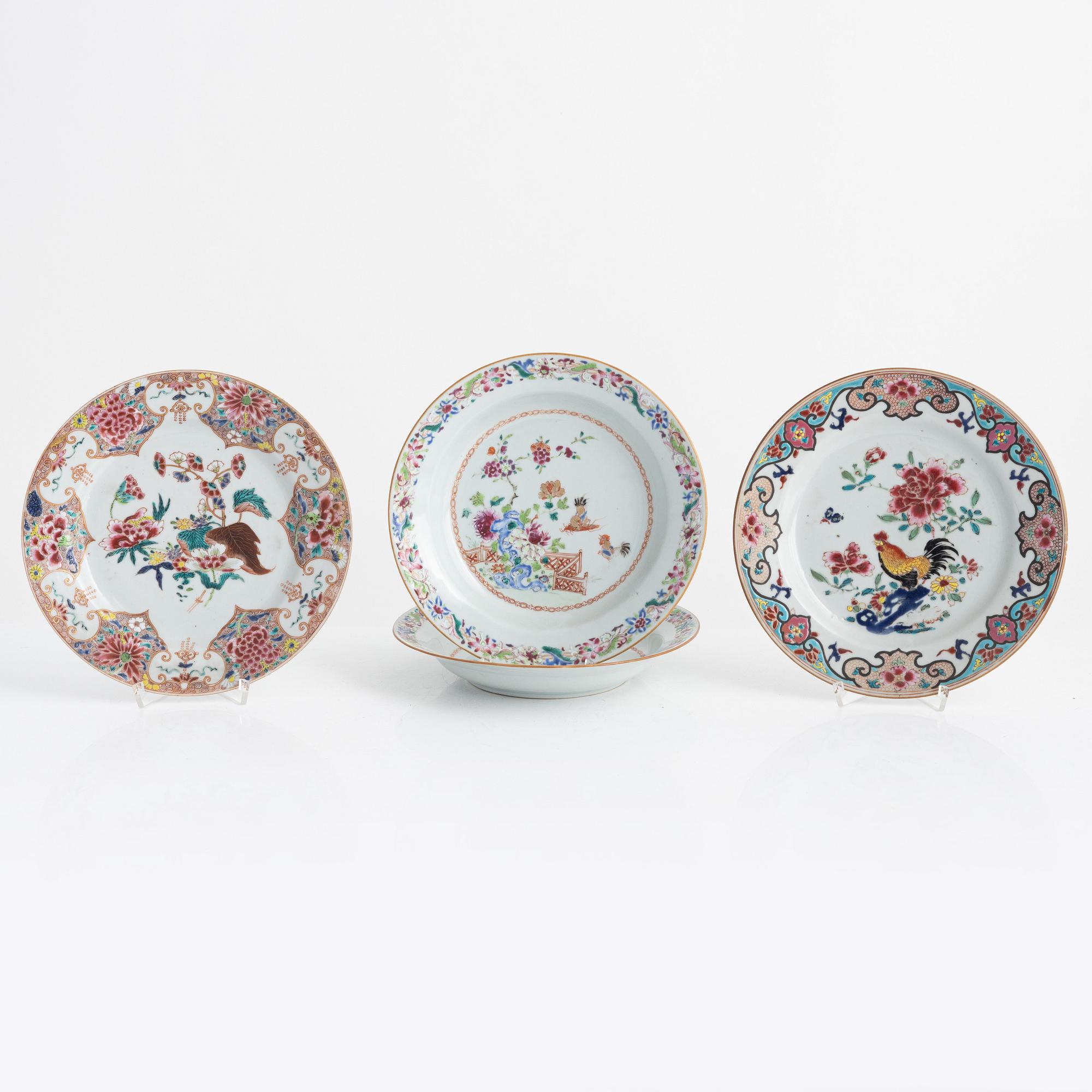 Tallrikar, 4 st kompaniporslin, Kina, Qianlong (1736-95).