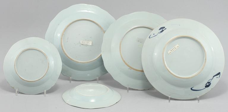 TALLRIKAR, 5 st, porslin, Kina, 1700/1800-tal.