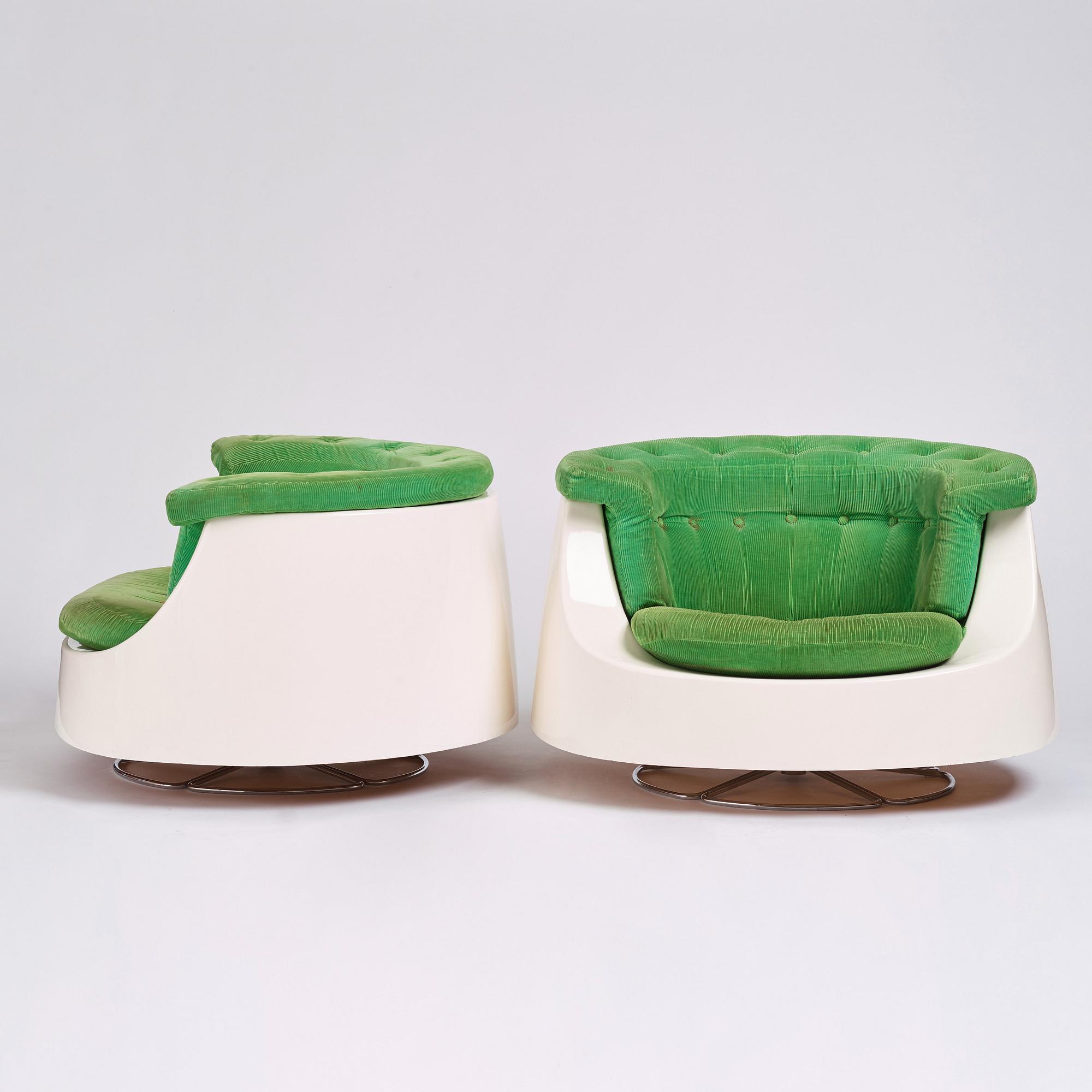Gillis Lundgren, a pair of 'Sirius' swivel base easy chairs, IKEA, Sweden, 1970s.