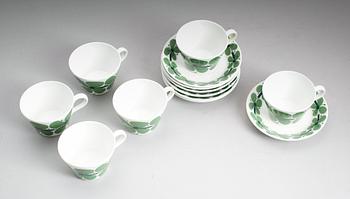 KAFFEKOPPAR MED FAT, 6 st, porslin, "Verdi", Stig Lindberg, Gustavsberg.