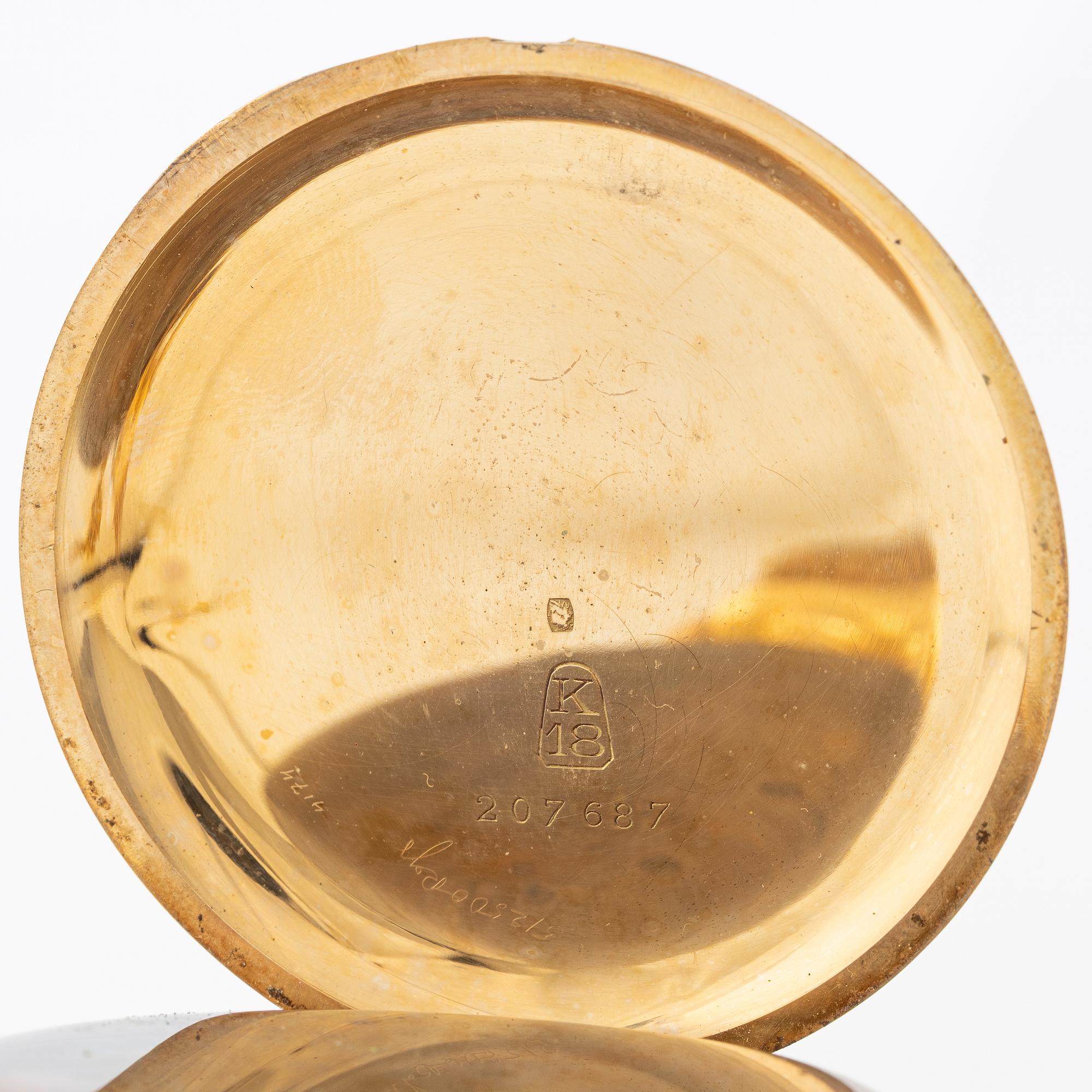 Fickur, 18K guld, med kedja nugget, savonett, 51,5 mm.