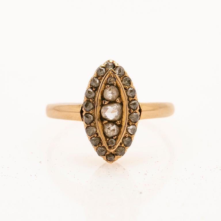 Ring, 18K gold, rose-cut diamonds, K. Anderson, 1896.