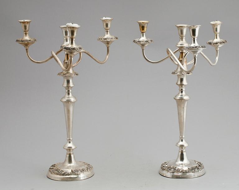 KANDELABRAR, 1 par, nysilver, regencystil, 1900-tal.