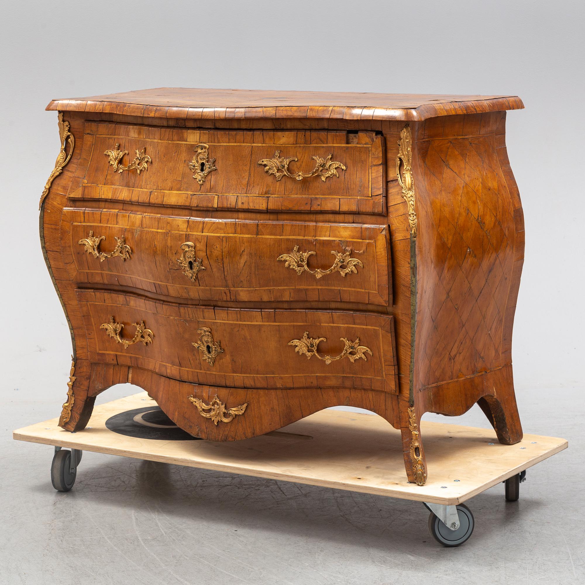 A Swedish Rococo chest of drawers, second half of the 18th century.