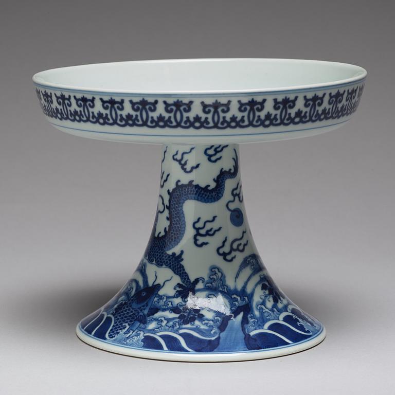 A blue and white Tazza, Qing dynasty with Qianlong mark.