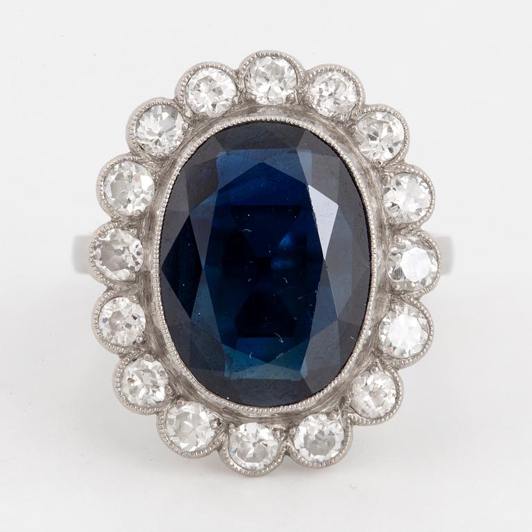 Cluster sapphire and old-cut diamond ring.