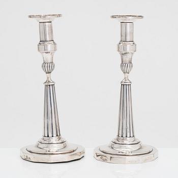 A pair of silver candlesticks, maker's mark of George Wilhelm Margraff (active in Berlin 1761 - 1804).