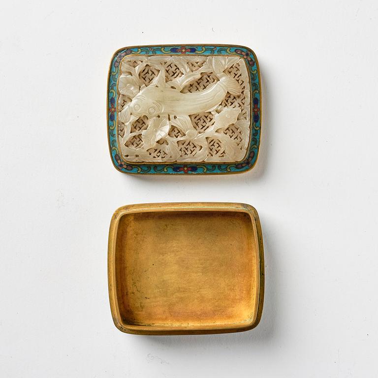 A cloisonné and jade box with cover, Qing dynasty.