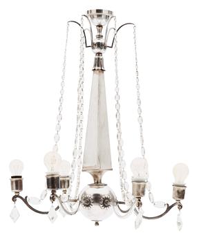 439. An Elis Bergh silver plated Swedish Grace chandelier, C.G. Hallberg, Stockholm.