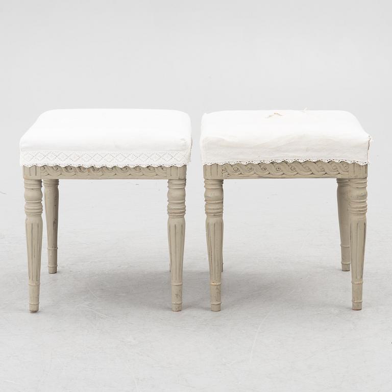 A pair of Gustavian style stools, Sweden, 19th century.