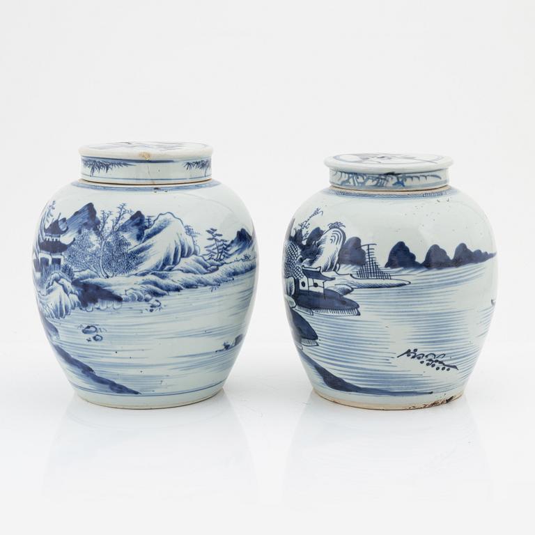 Two blue and white ginger jars, Qing Dynasty, China, 19th century.