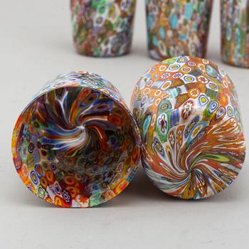 Eight Italian "millefiori" glasses, 20th Century.