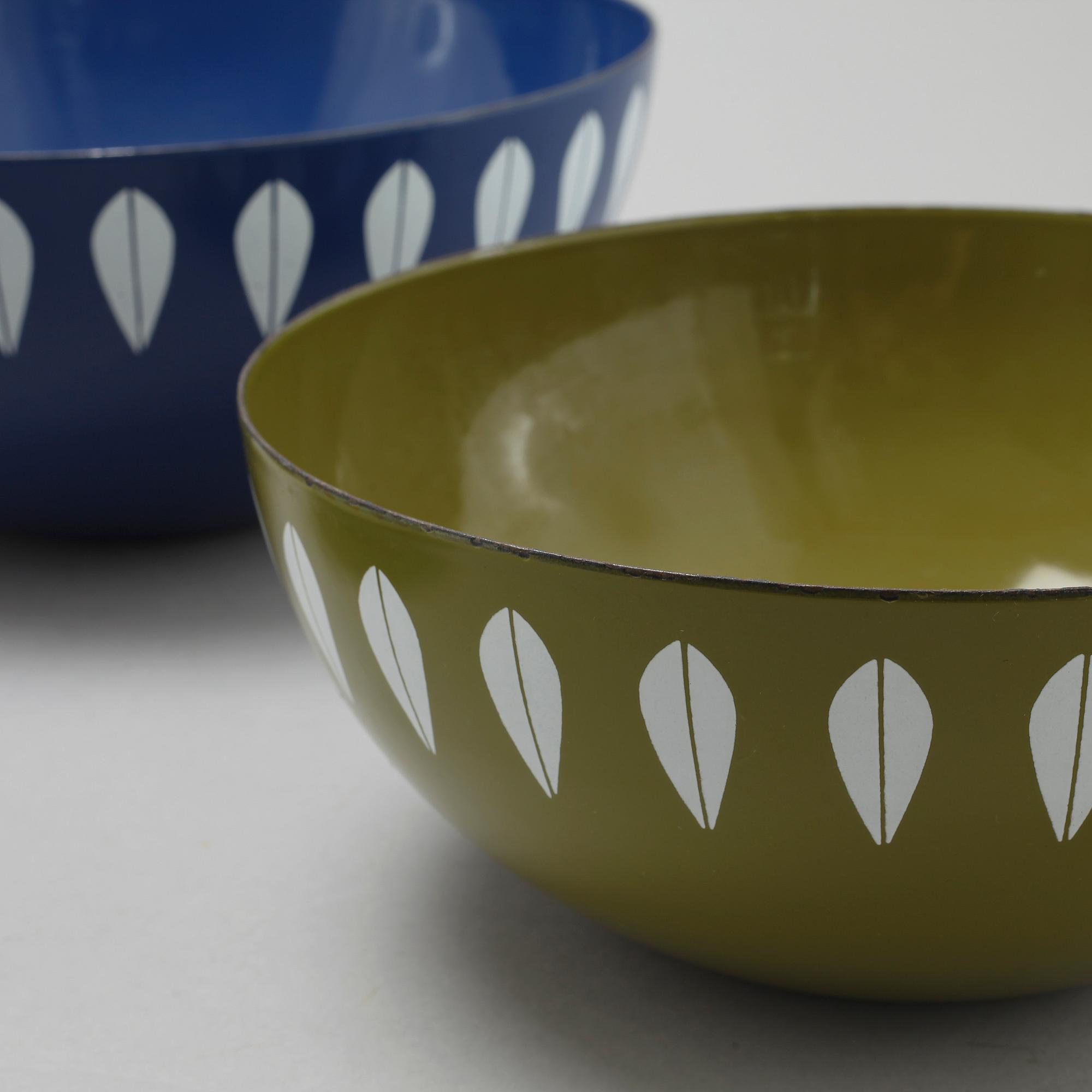 Four 1950/60s bowls in enameled metal from the Cathrine collection, designed by Grete Prytz Kittelsen for Cathrineholm.