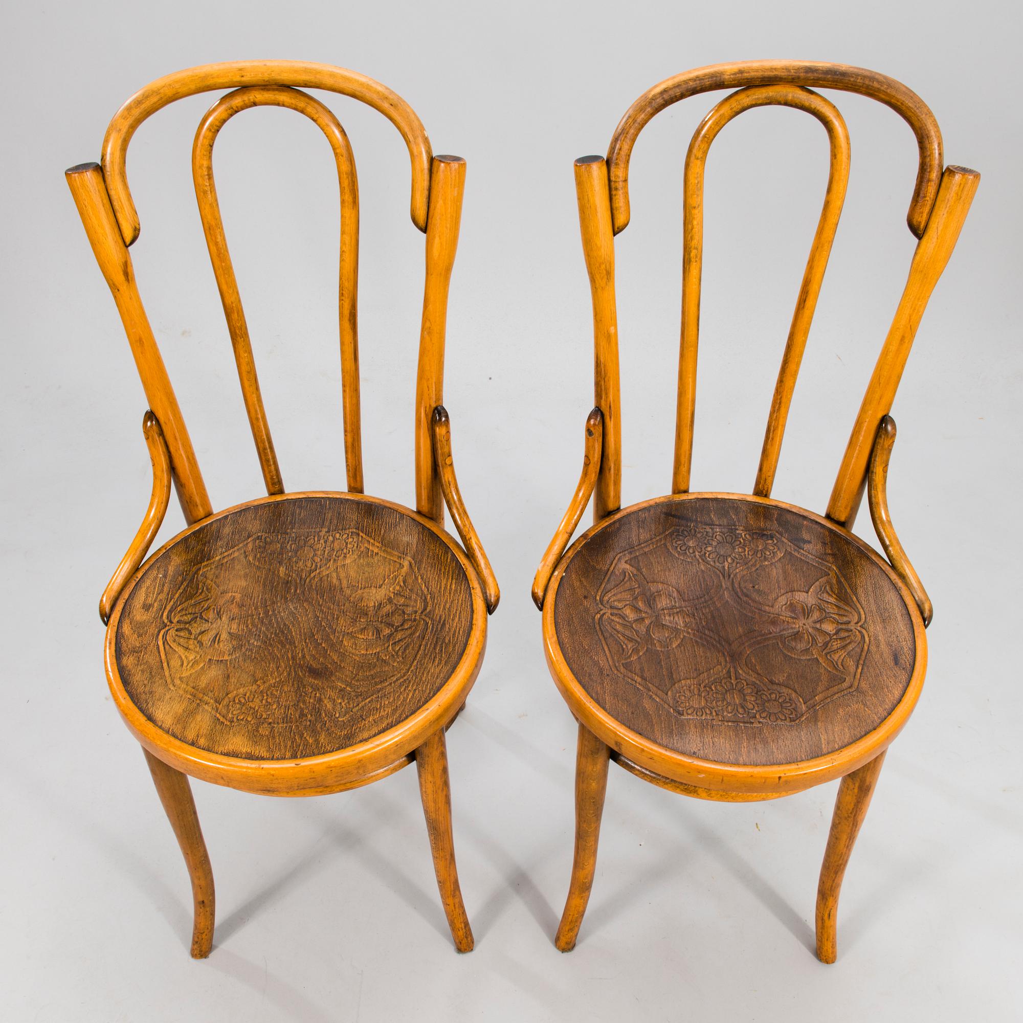 STOLAR, 6 st, Thonet, 1900-talets första hälft, tillverkade för den ryska marknaden, brännmärkta.